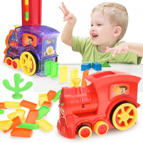 Kids Domino Train Car Set Sound Light Automatic Laying Domino Brick Colorful Dominoes Blocks