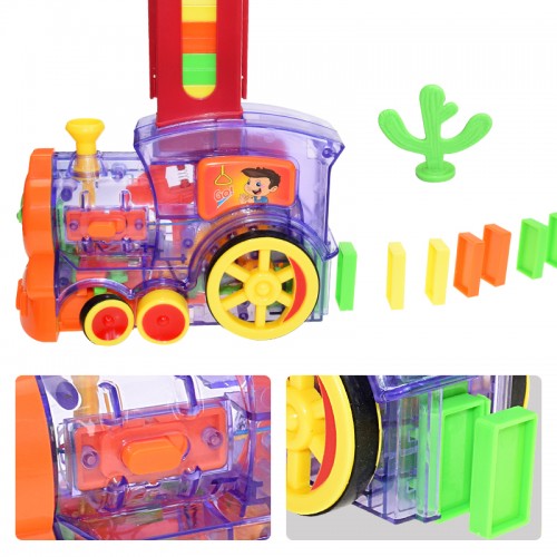 (70kits)Kids Domino Train Car Set Sound Light Automatic Laying Domino Brick Colorful Dominoes Blocks