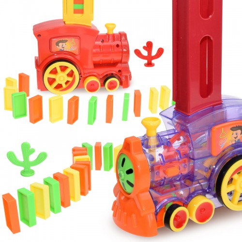 Kids Domino Train Car Set Sound Light Automatic Laying Domino Brick Colorful Dominoes Blocks