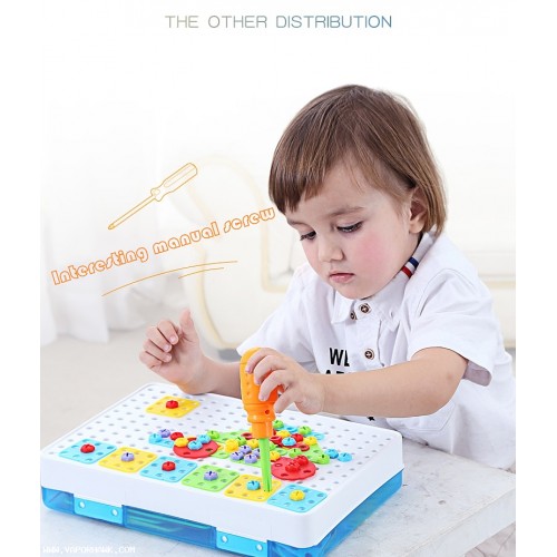(4kits) Kids Drill Toys Creative Educational Toy Electric Drill Screws Puzzle Assembled Mosaic Design Building Toys