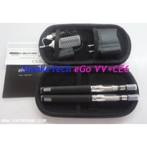 Promotion 3.2-3.7-4.2V varies voltage EGO-VV CE6 changable replacement coil clearomizer-LED 650mah battery-electronic cigarette starter kit with eGo Portable leather case x1set 42USD Free Shipping